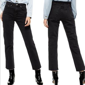 Topshop High Waist Split Hem Straight Leg Jeans